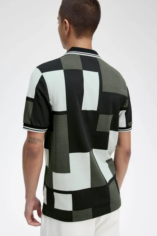 Men Pixel Print Shirt Light Ice Fred Perry Polo Shirts