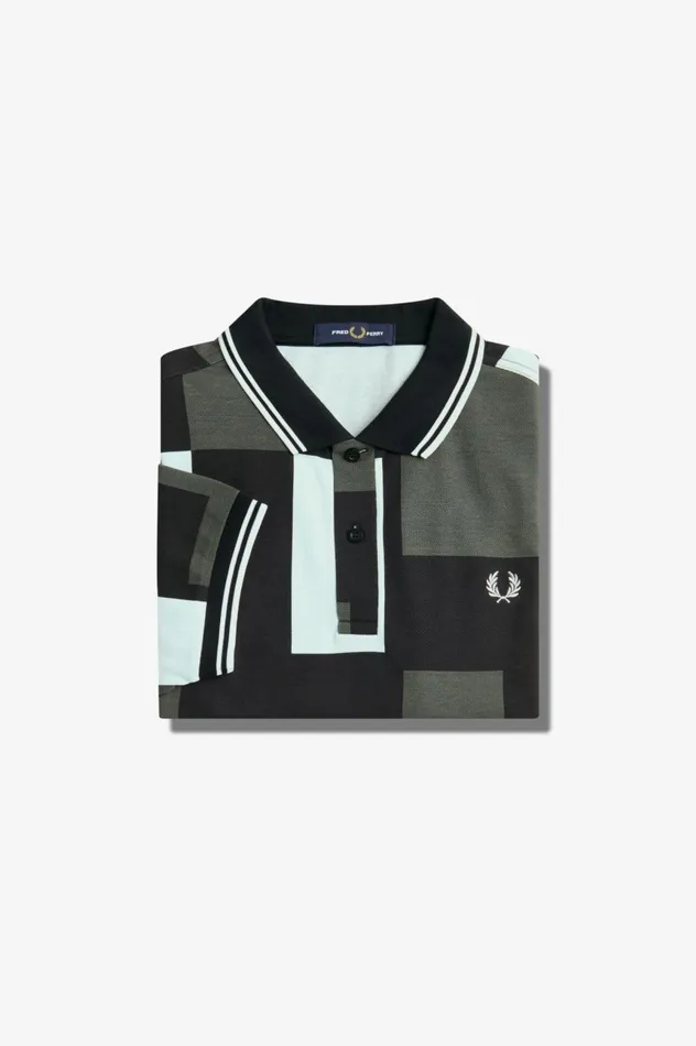Men Pixel Print Shirt Light Ice Fred Perry Polo Shirts