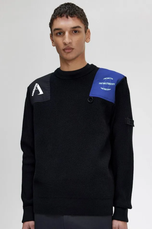 Men Raf SimonsPatch Detail Jumper Black Fred Perry Knitwear
