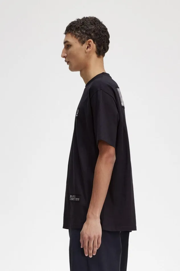 Men Raf SimonsPrinted Patch Relaxed TShirt Black Fred Perry TShirts