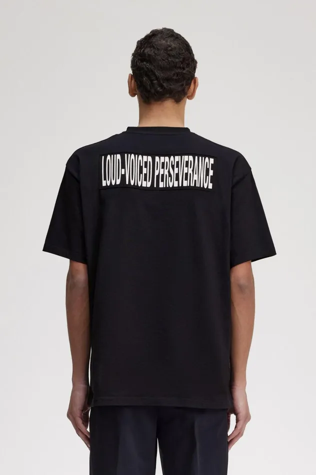 Men Raf SimonsPrinted Patch Relaxed TShirt Black Fred Perry TShirts