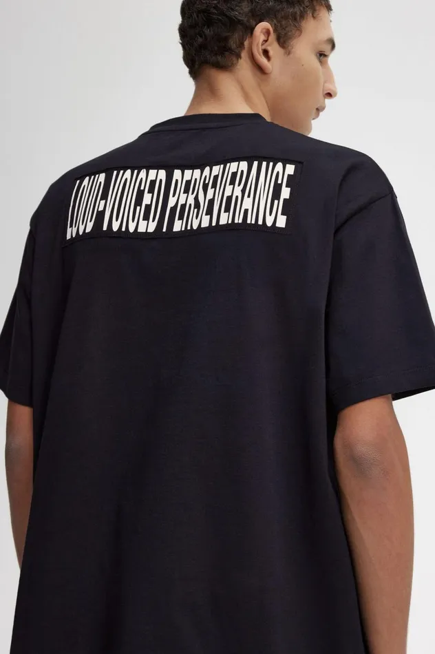 Men Raf SimonsPrinted Patch Relaxed TShirt Black Fred Perry TShirts