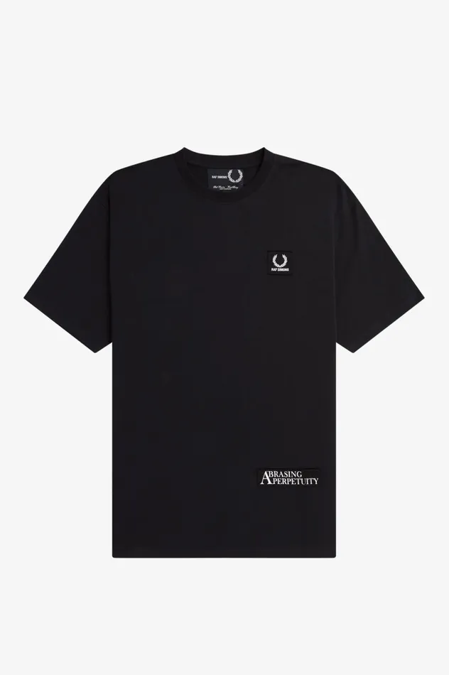 Men Raf SimonsPrinted Patch Relaxed TShirt Black Fred Perry TShirts