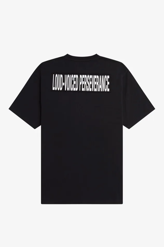 Men Raf SimonsPrinted Patch Relaxed TShirt Black Fred Perry TShirts