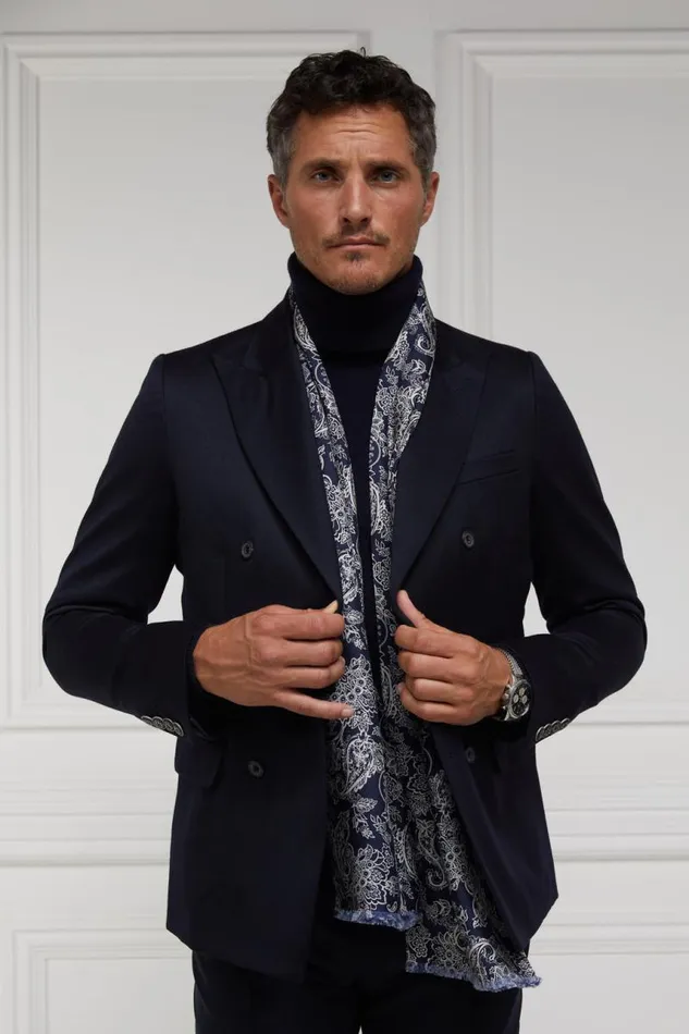 Men Scarves Holland Cooper Men039s Silk Scarf Ink Navy Cream Paisley