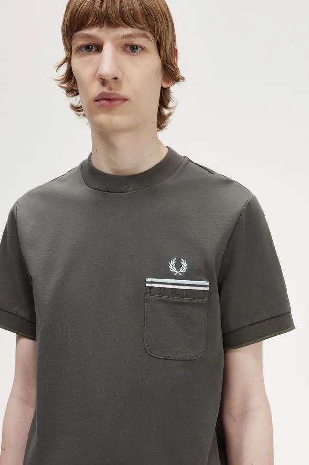 Men Twin Tipped Pocket TShirt Field Green Fred Perry TShirts