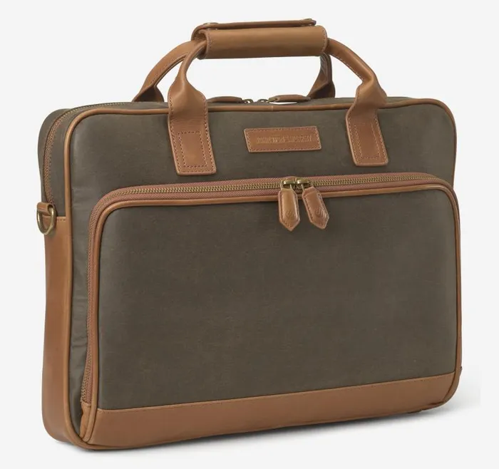 MenWomen Johnston and Murphy Backpacks and Briefcases Rhodes Briefcase Brown Antique Cotton Tan Full Grain