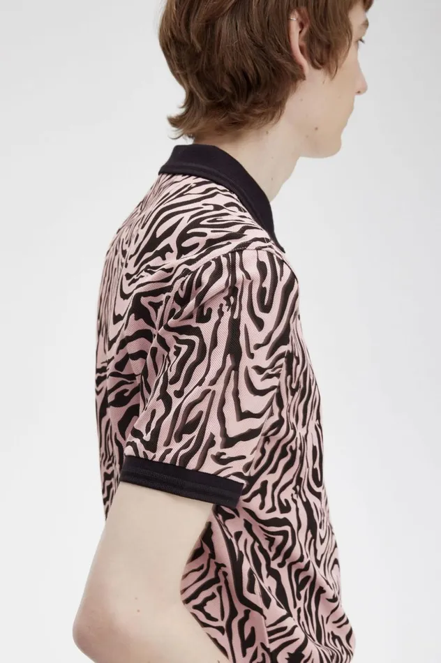 Men Zebra Print Shirt Dusty Rose Pink Fred Perry Polo Shirts