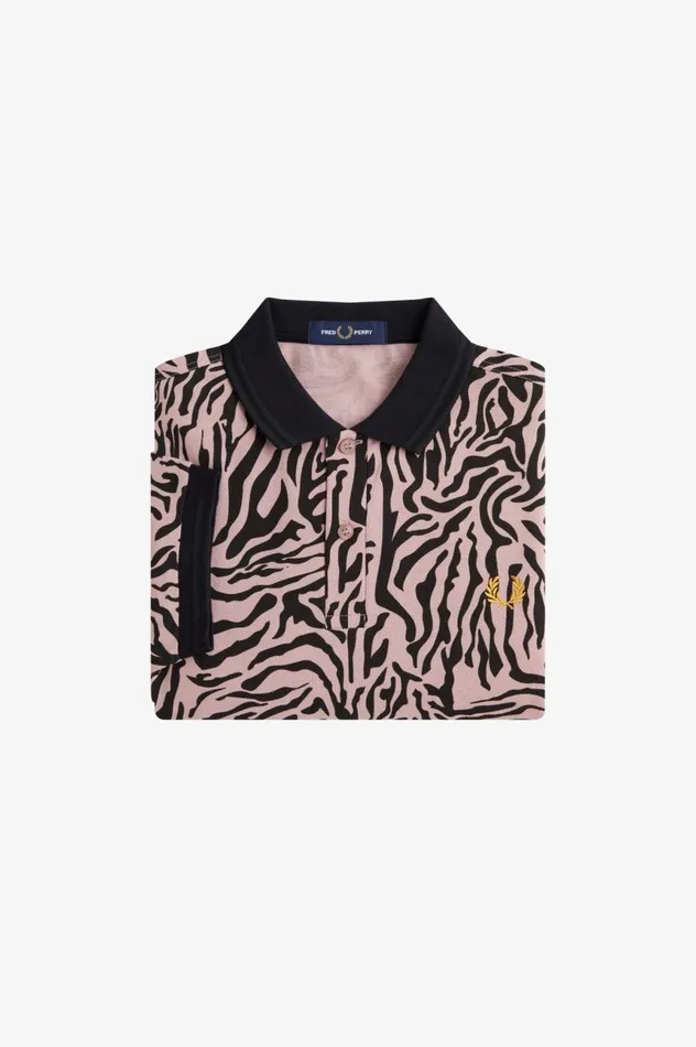Men Zebra Print Shirt Dusty Rose Pink Fred Perry Polo Shirts