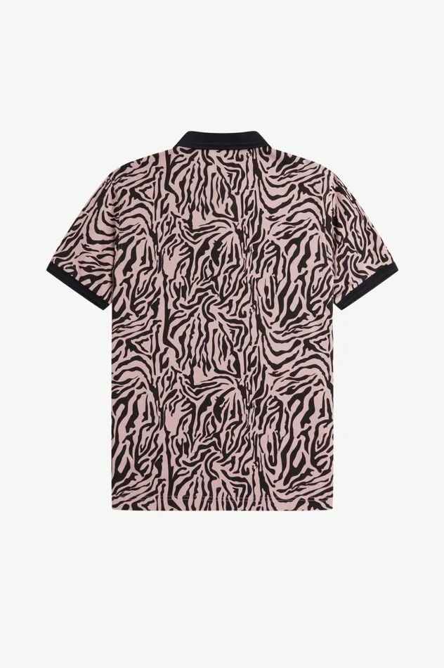 Men Zebra Print Shirt Dusty Rose Pink Fred Perry Polo Shirts