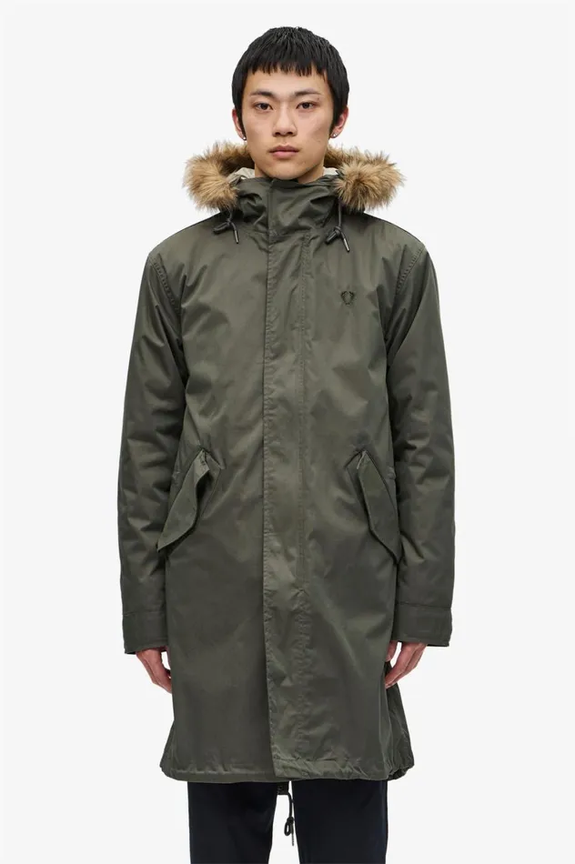 Men ZipIn Liner Parka Field Green Fred Perry Coats and Jackets