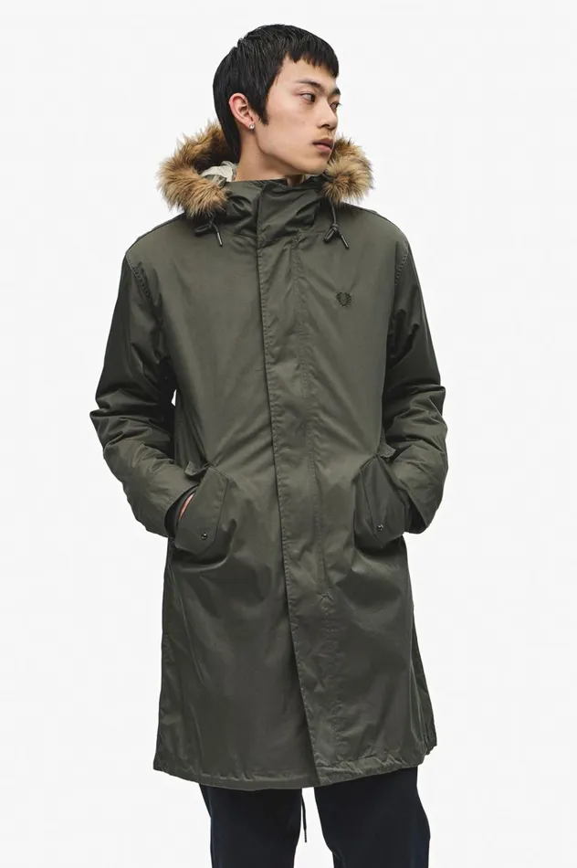 Men ZipIn Liner Parka Field Green Fred Perry Coats and Jackets