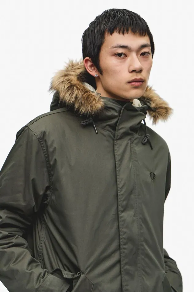 Men ZipIn Liner Parka Field Green Fred Perry Coats and Jackets