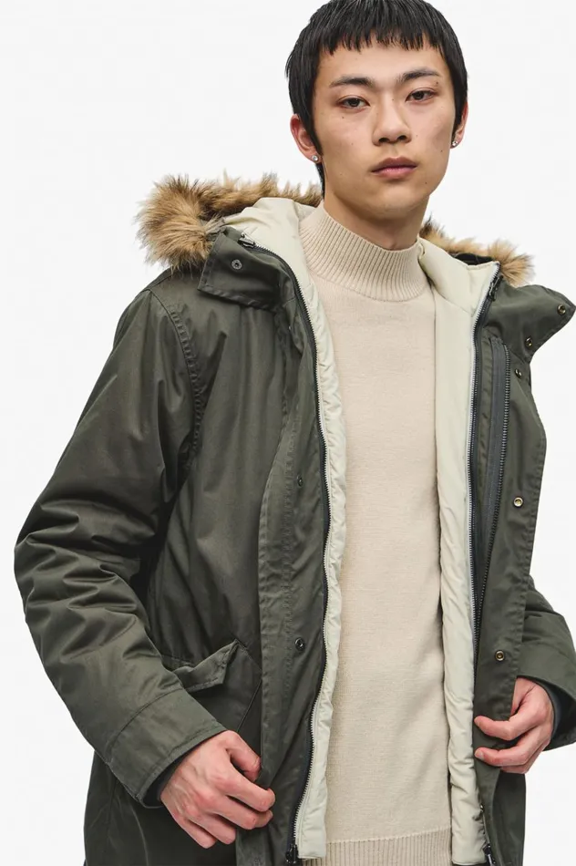 Men ZipIn Liner Parka Field Green Fred Perry Coats and Jackets
