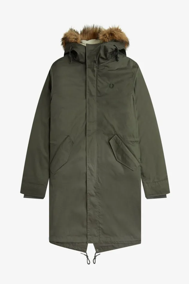 Men ZipIn Liner Parka Field Green Fred Perry Coats and Jackets
