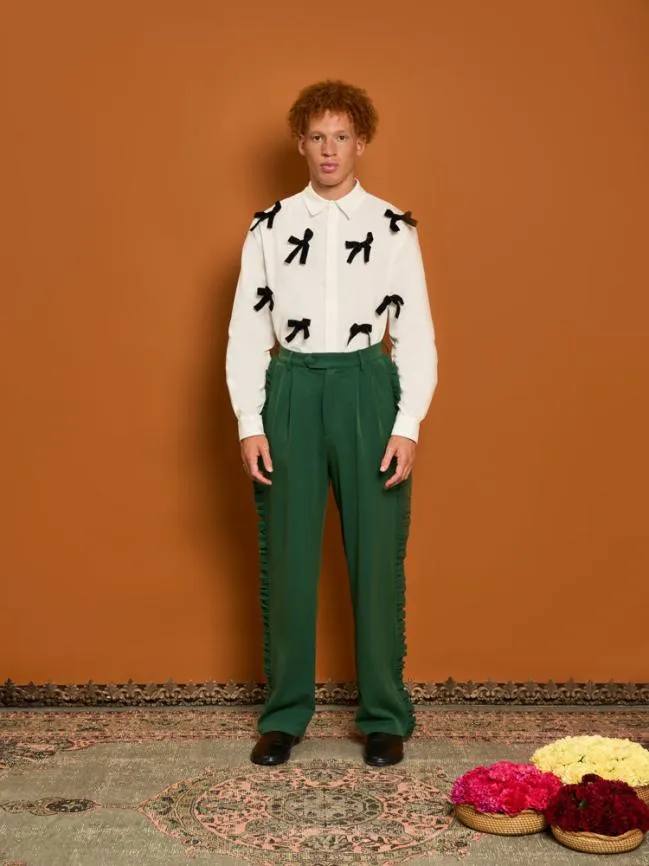 Menswear Lionel Ruffle Trousers Black Forest Green Sister Jane Menswear Lionel Ruffle Trousers Black Forest Green Sister Jane