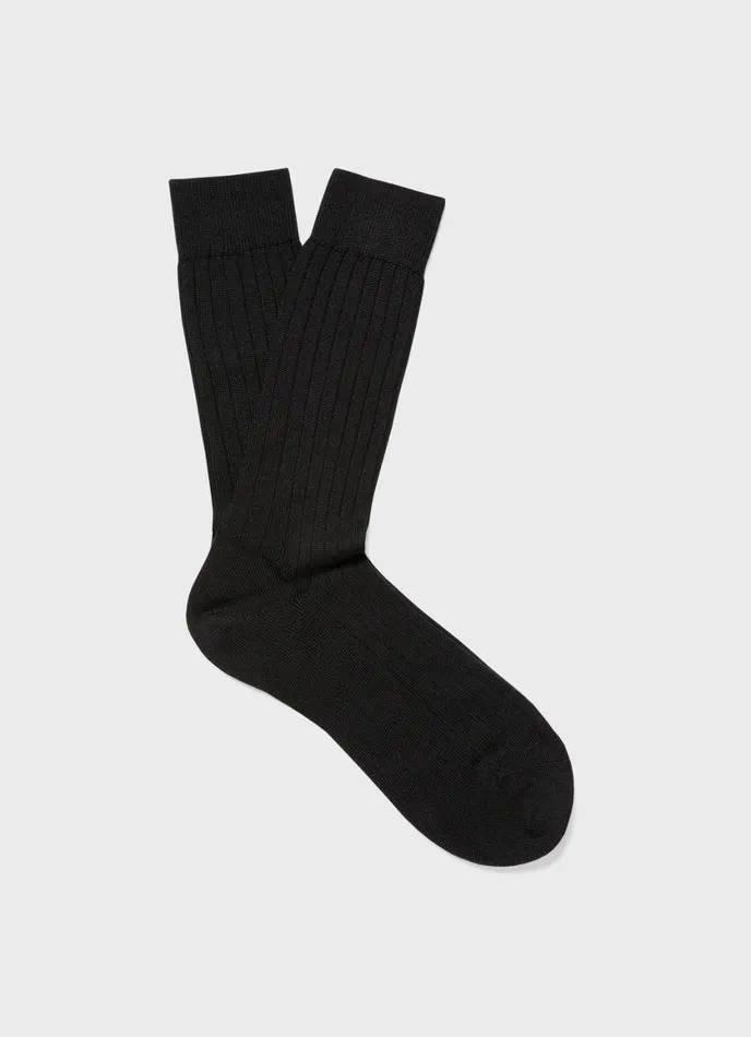 Merino Wool Ribbed Socks Black Men SUNSPEL Socks