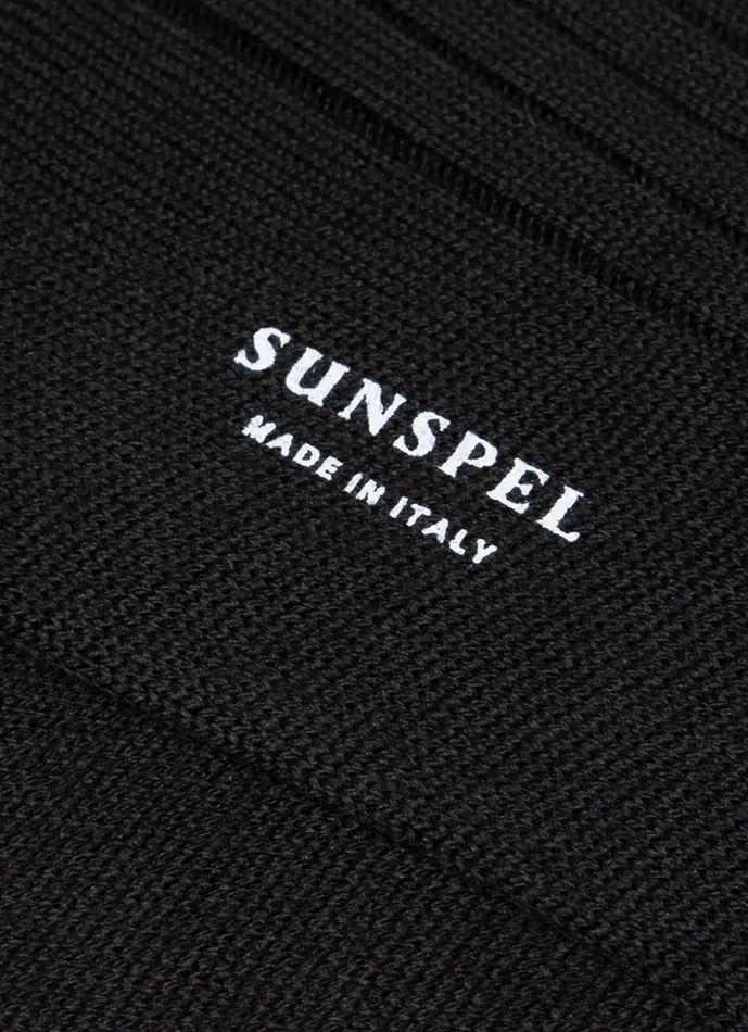 Merino Wool Ribbed Socks Black Men SUNSPEL Socks