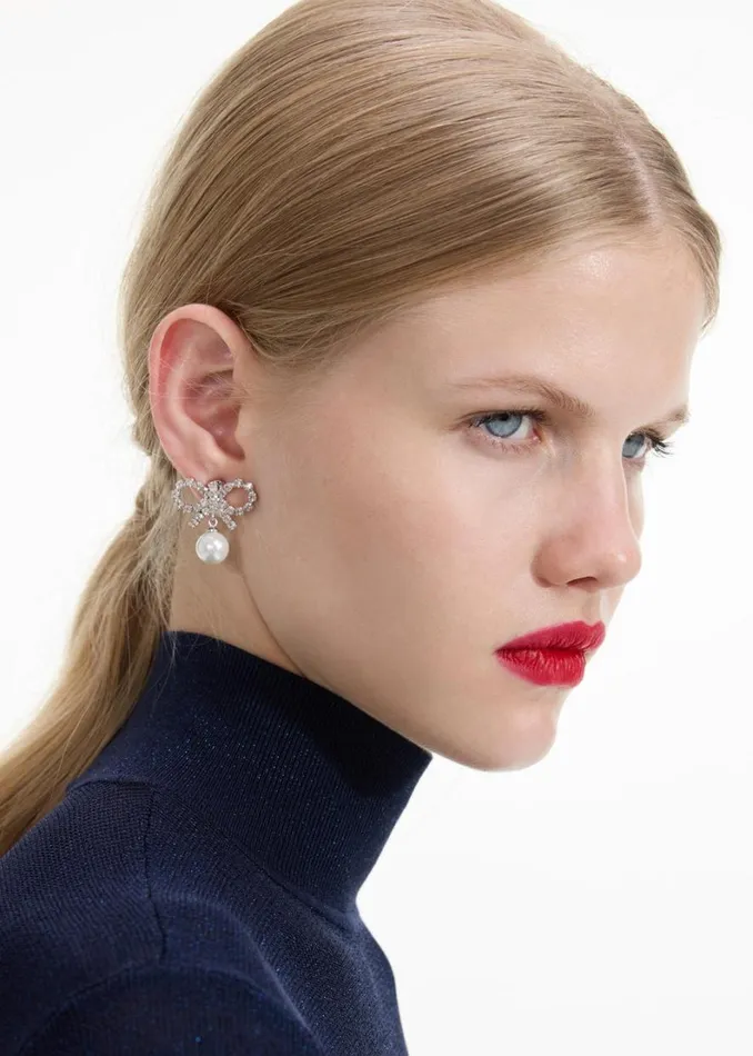 Micro Bow Pearl Earrings Women Self Portrait Jewellery Micro Bow Pearl Earrings Women Self Portrait Jewellery