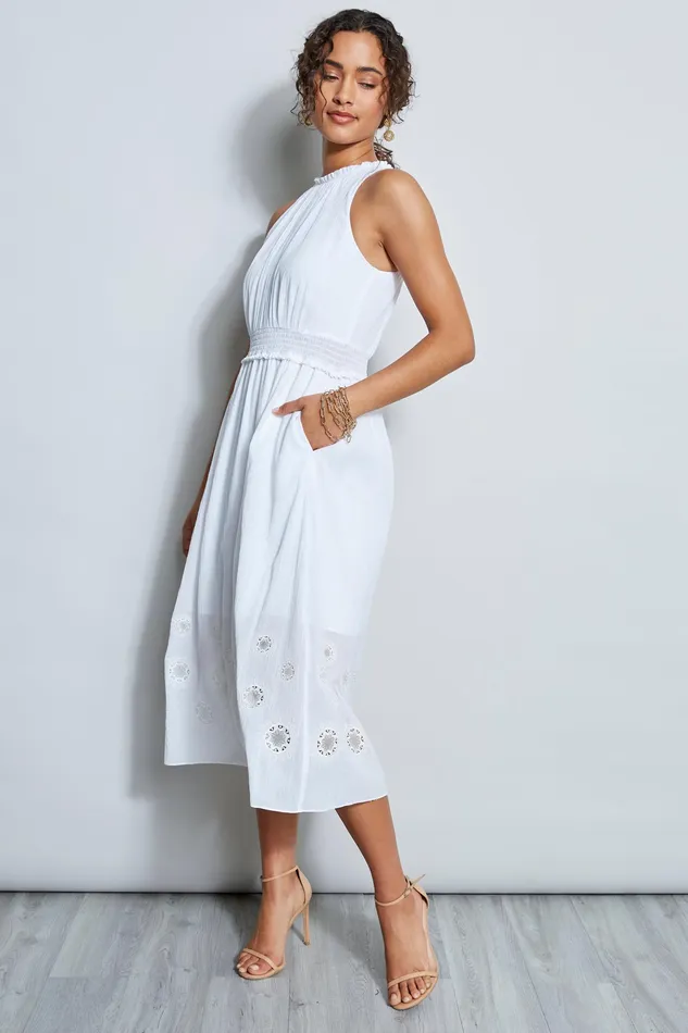 Midi Dresses Women Elie Tahari Embroidered Hem Midi Dress WHITE