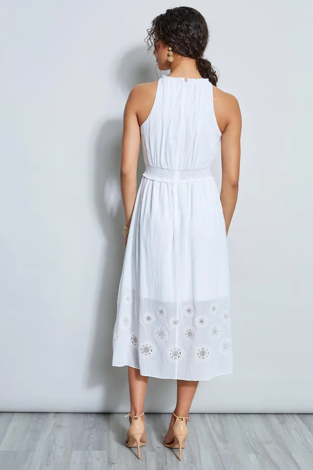 Midi Dresses Women Elie Tahari Embroidered Hem Midi Dress WHITE