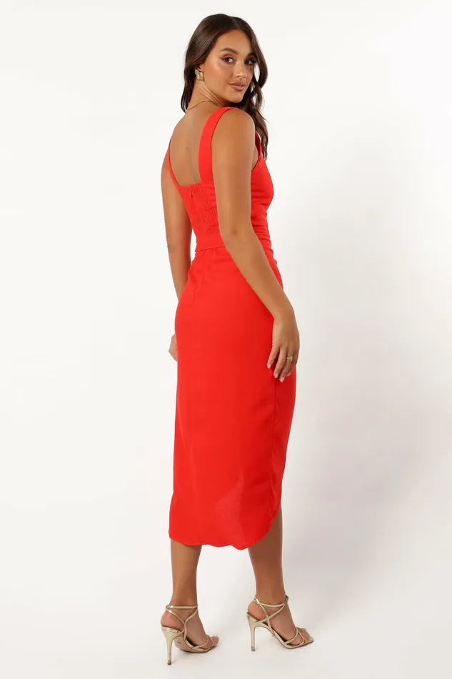 Misty Wrap Midi Dress Red Rogue Women Wrap Dresses Petal and Pup