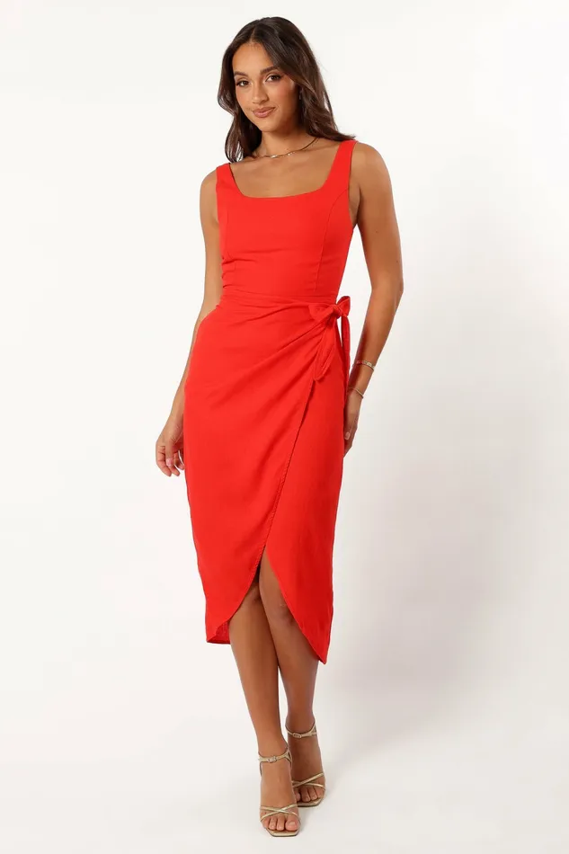 Misty Wrap Midi Dress Red Rogue Women Wrap Dresses Petal and Pup