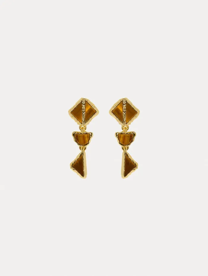 Mixed Stone ClipOn Earrings Tiger Eye Women Oscar De La Renta Earrings