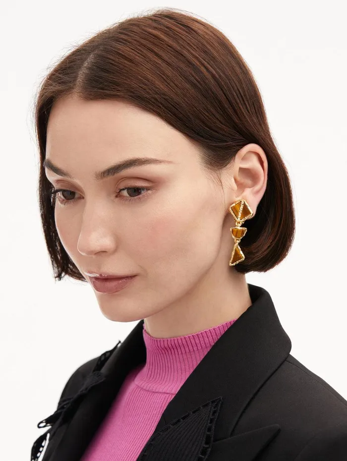 Mixed Stone ClipOn Earrings Tiger Eye Women Oscar De La Renta Earrings Mixed Stone ClipOn Earrings Tiger Eye Women Oscar De La Renta Earrings