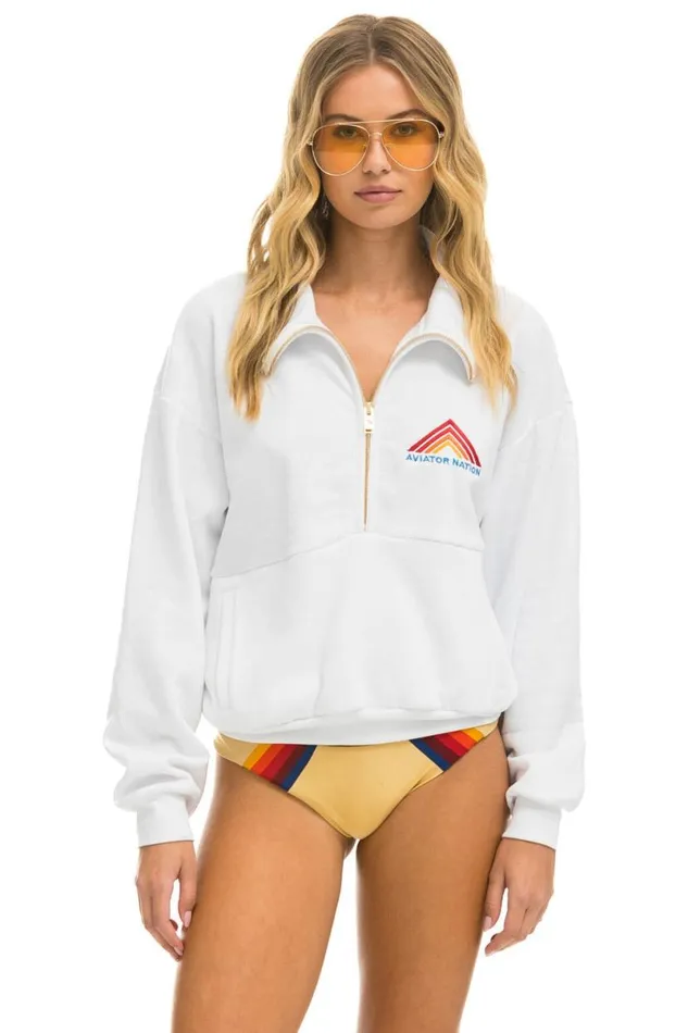 Mountain Embroidery Half Zip Sweatshirt 8211 White WomenMen Aviator Nation Sweatshirts