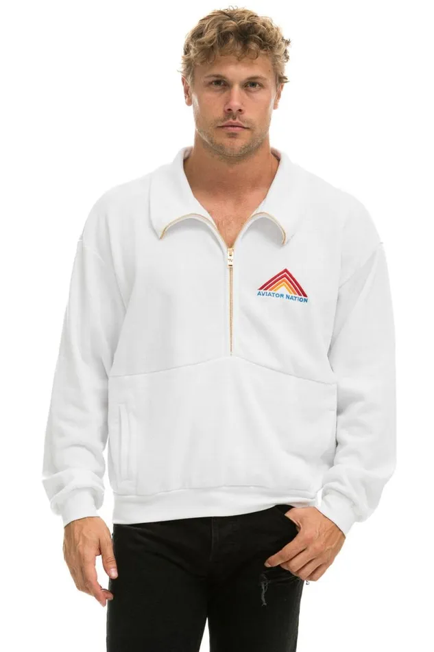 Mountain Embroidery Half Zip Sweatshirt 8211 White WomenMen Aviator Nation Sweatshirts