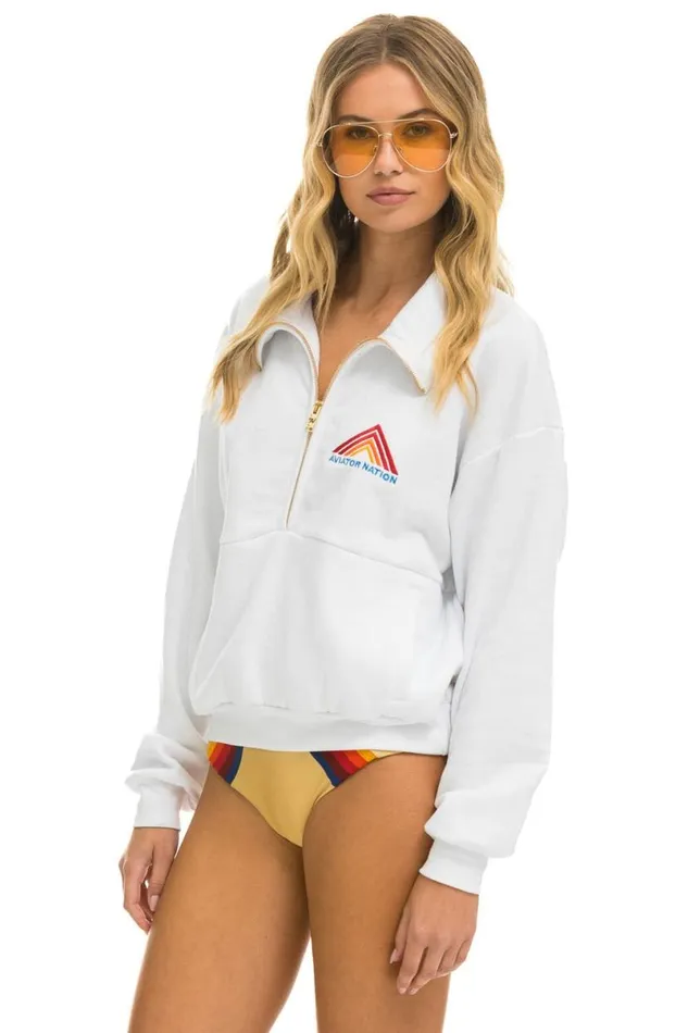 Mountain Embroidery Half Zip Sweatshirt 8211 White WomenMen Aviator Nation Sweatshirts