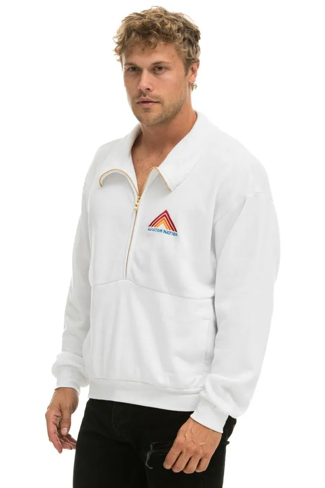 Mountain Embroidery Half Zip Sweatshirt 8211 White WomenMen Aviator Nation Sweatshirts