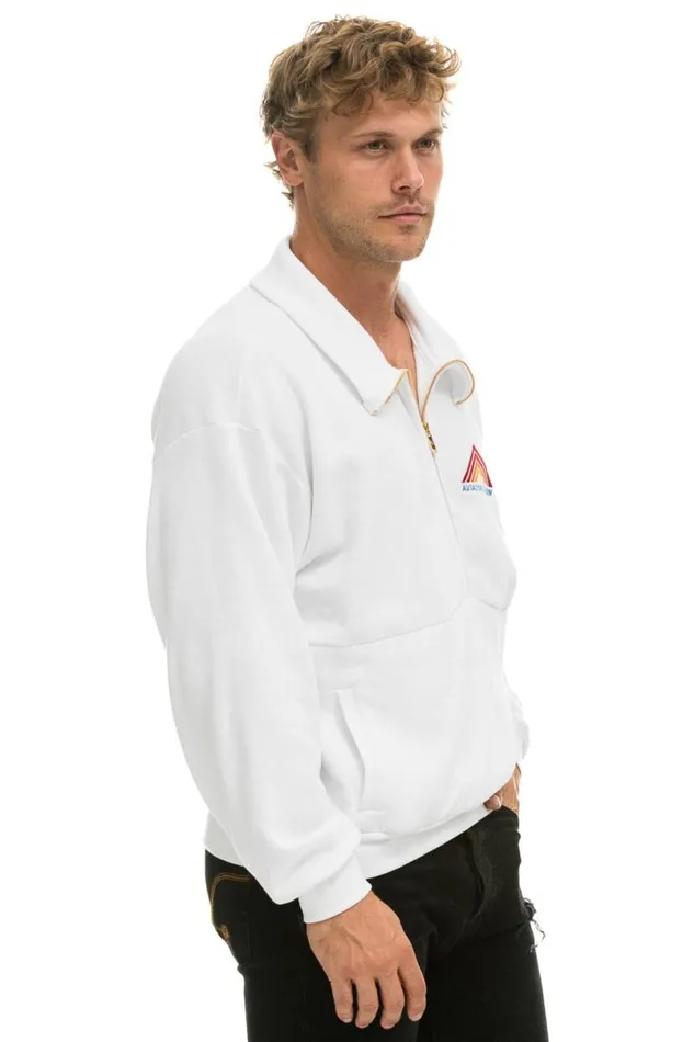 Mountain Embroidery Half Zip Sweatshirt 8211 White WomenMen Aviator Nation Sweatshirts
