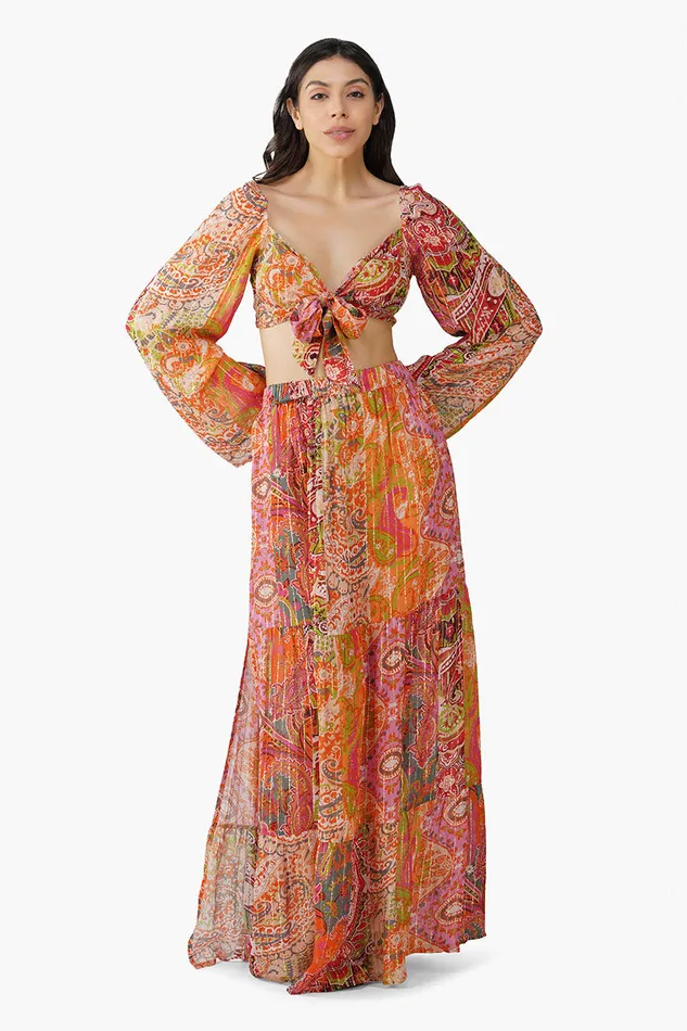 Multi Palm Paisey Tiered Skirt Women Skirts America and Beyond