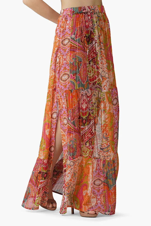 Multi Palm Paisey Tiered Skirt Women Skirts America and Beyond