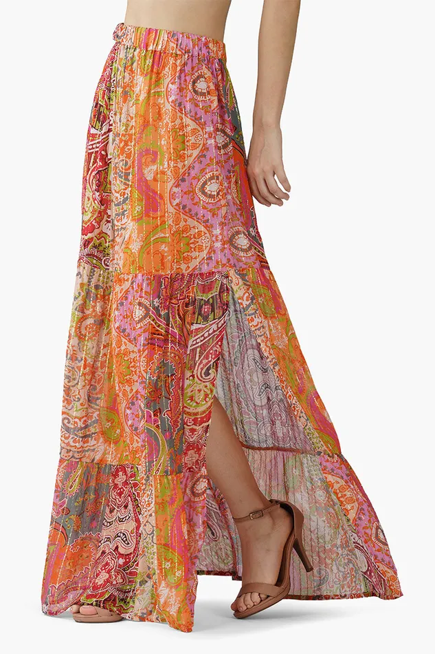 Multi Palm Paisey Tiered Skirt Women Skirts America and Beyond