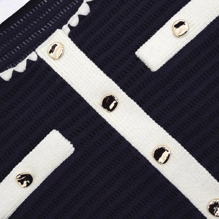 Navy Crochet Contrast Trim Cardigan Women Self Portrait Tops Navy Crochet Contrast Trim Cardigan Women Self Portrait Tops