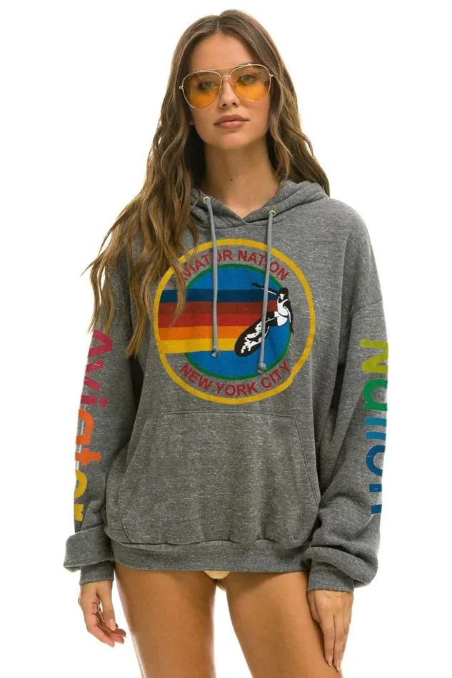 New York City Relaxed Pullover Hoodie 8211 Heather Grey WomenMen Aviator Nation Hoodies