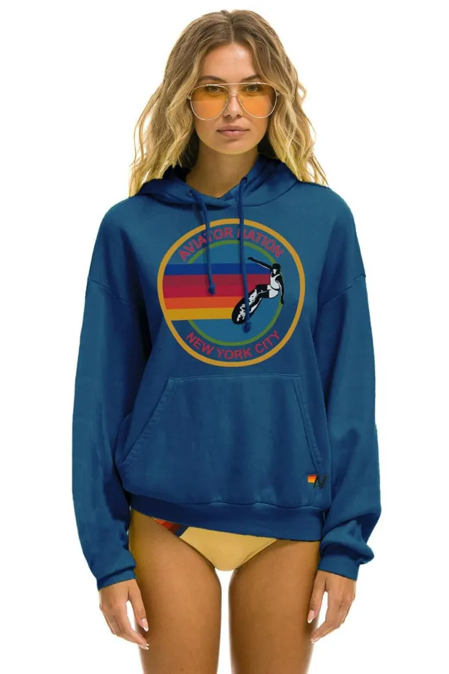New York City Relaxed Pullover Hoodie 8211 Royal WomenMen Aviator Nation Hoodies