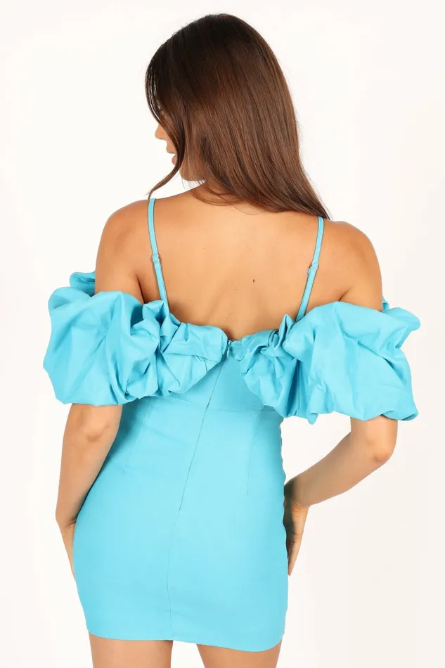 Off The Shoulder Dresses Petal and Pup Women Sia Ruffle Mini Dress Aqua