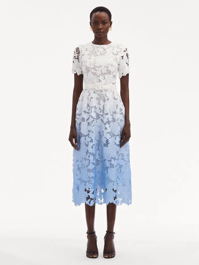Ombr Peony Guipure Dress Soft Blue Women Oscar De La Renta Dresses Ombr Peony Guipure Dress Soft Blue Women Oscar De La Renta Dresses