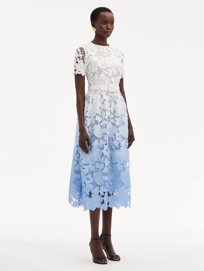 Ombr Peony Guipure Dress Soft Blue Women Oscar De La Renta Dresses Ombr Peony Guipure Dress Soft Blue Women Oscar De La Renta Dresses