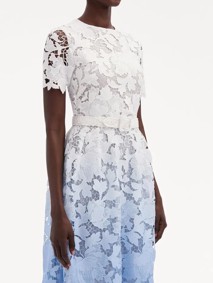Ombr Peony Guipure Dress Soft Blue Women Oscar De La Renta Dresses Ombr Peony Guipure Dress Soft Blue Women Oscar De La Renta Dresses