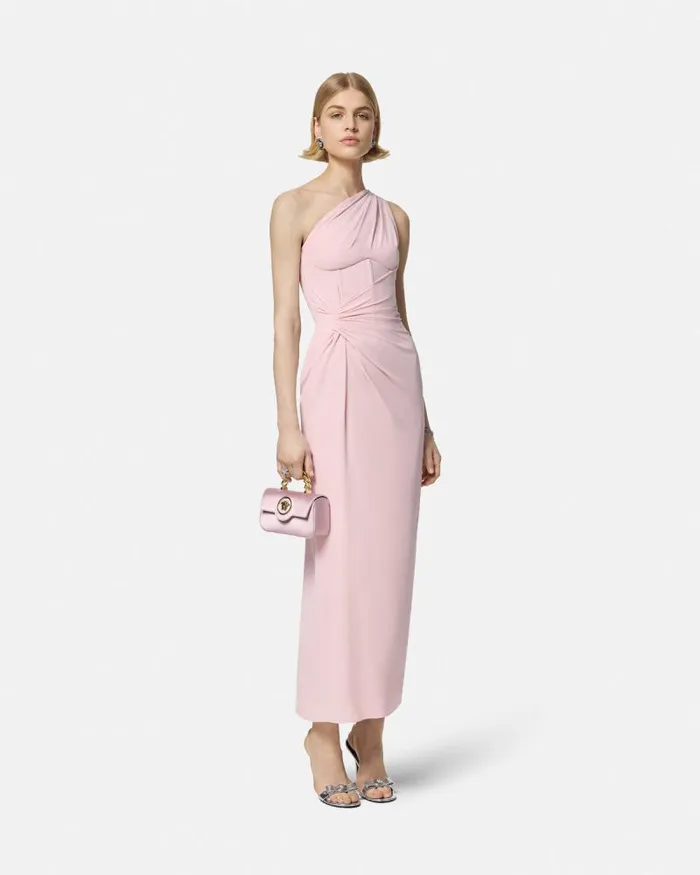 OneShoulder Silk Georgette Gown Light Pink Women Versace Dresses