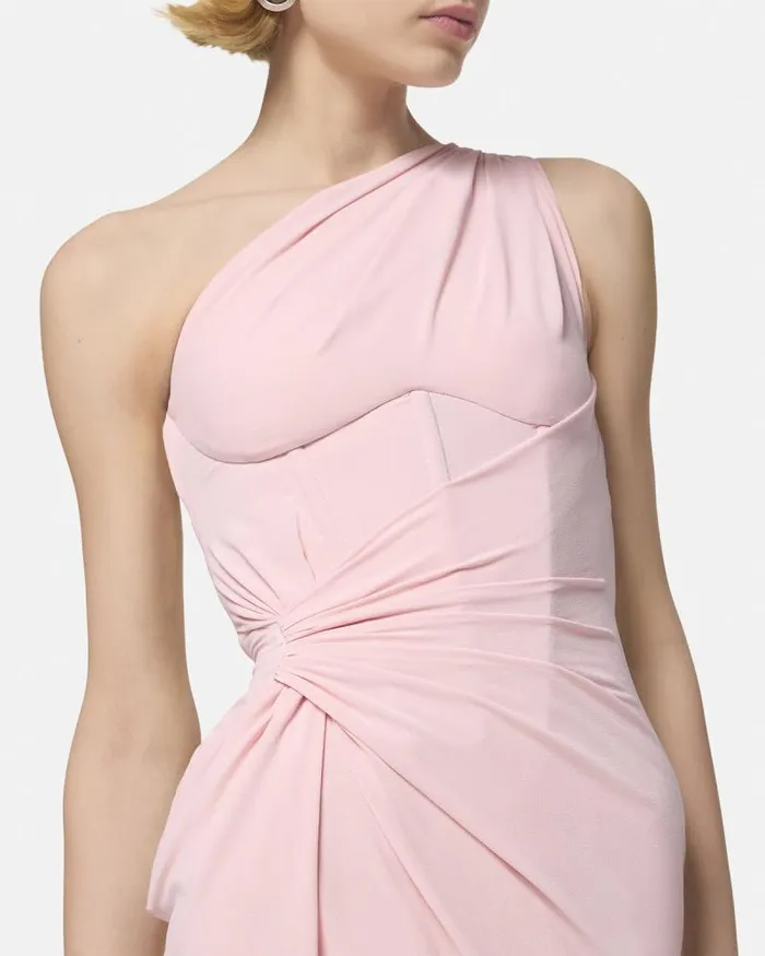 OneShoulder Silk Georgette Gown Light Pink Women Versace Dresses