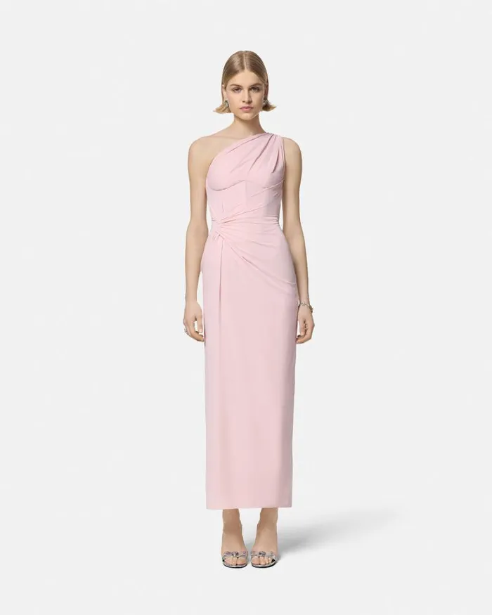 OneShoulder Silk Georgette Gown Light Pink Women Versace Dresses