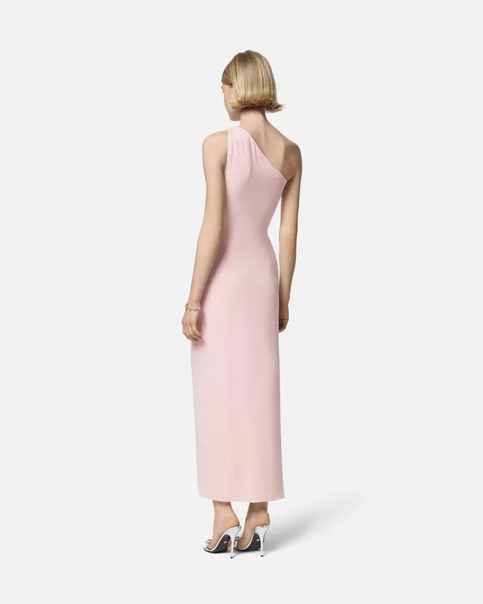 OneShoulder Silk Georgette Gown Light Pink Women Versace Dresses