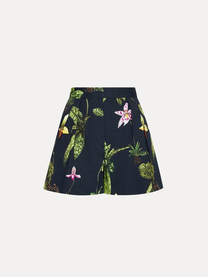 Orchid Cotton Poplin Wide Leg Shorts Navy Multi Women Oscar De La Renta Pants and Skirts Orchid Cotton Poplin Wide Leg Shorts Navy Multi Women Oscar De La Renta Pants and Skirts