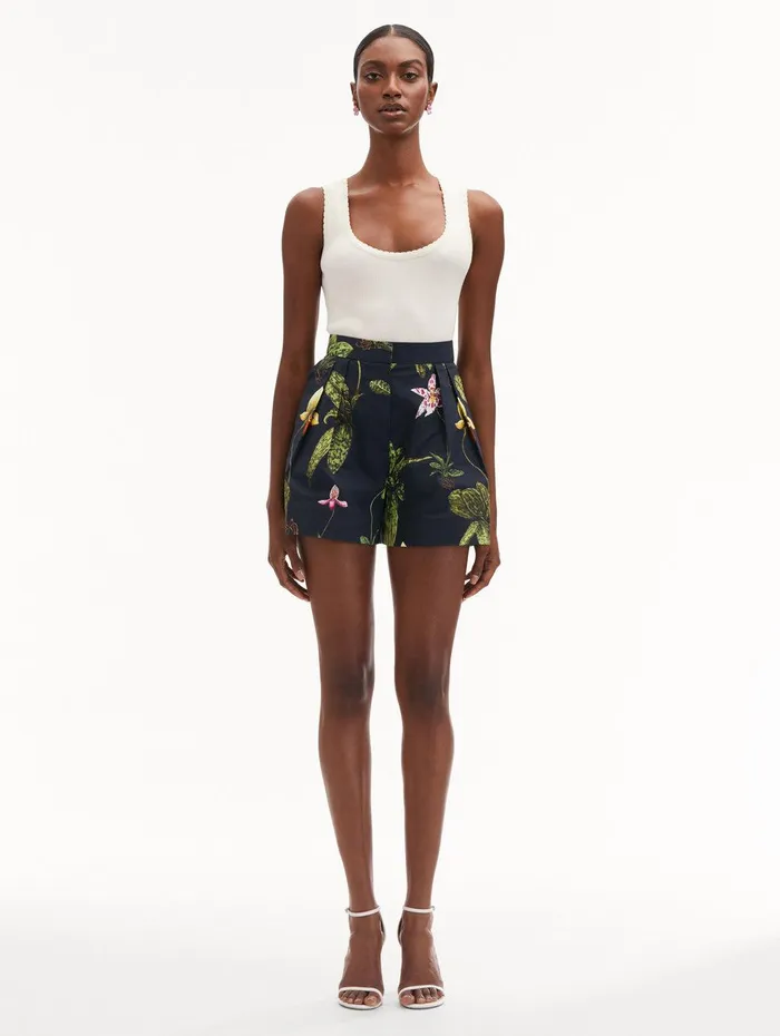 Orchid Cotton Poplin Wide Leg Shorts Navy Multi Women Oscar De La Renta Pants and Skirts Orchid Cotton Poplin Wide Leg Shorts Navy Multi Women Oscar De La Renta Pants and Skirts